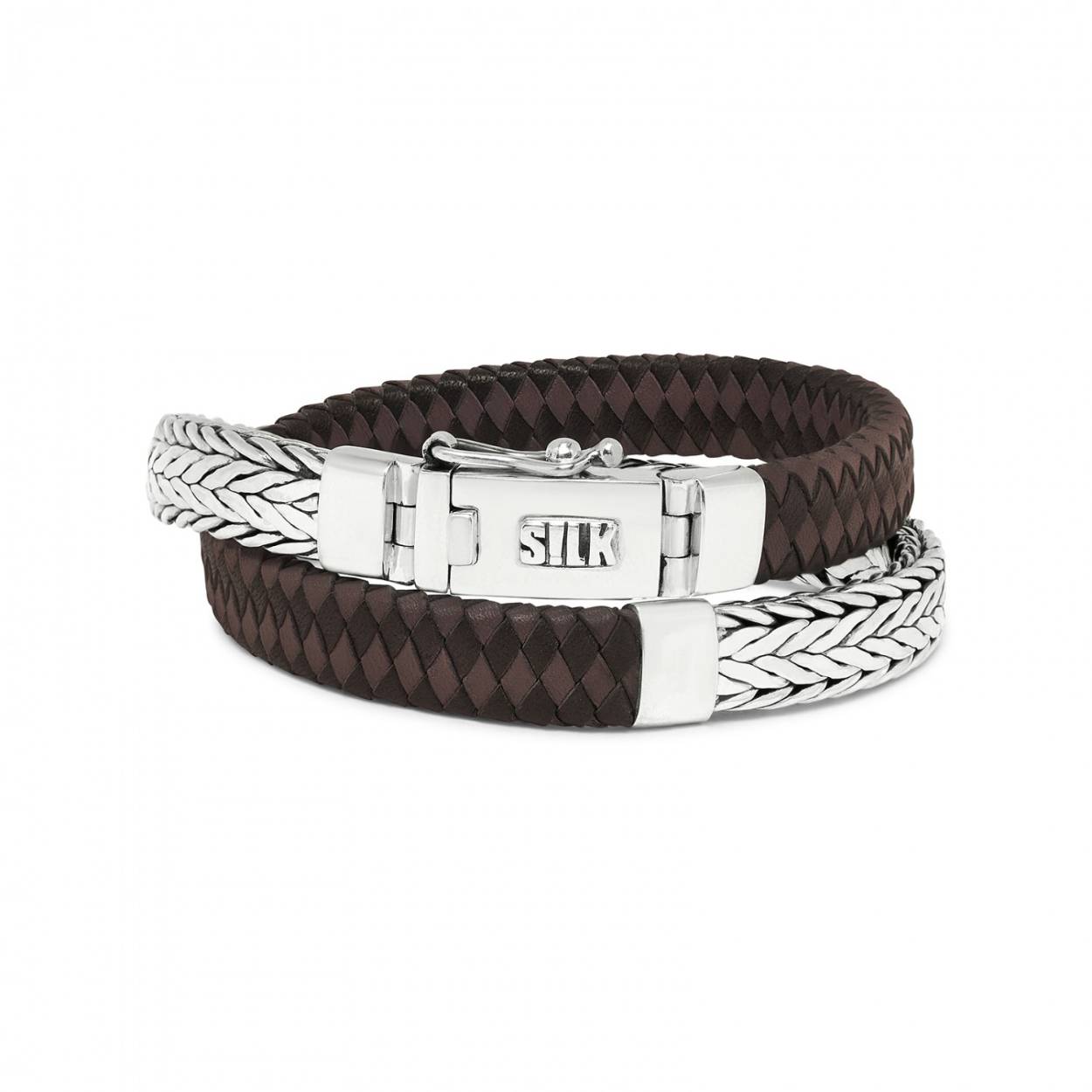 bruin leder en massief zilveren armband