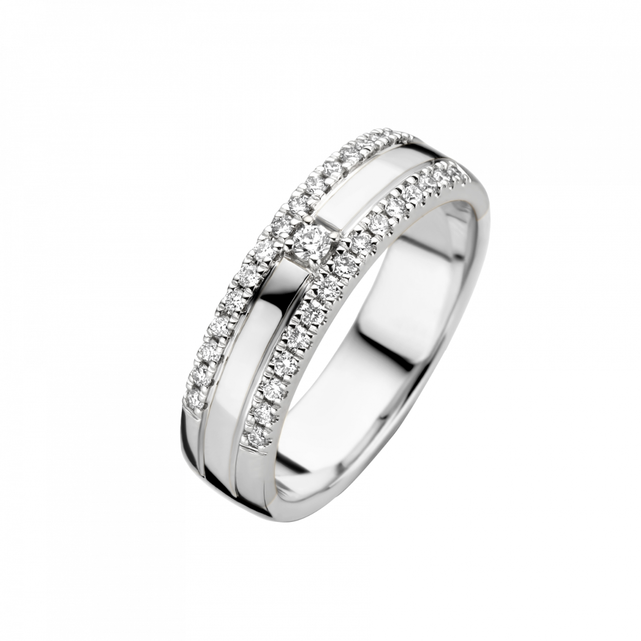 Fiora is verkrijgbaar in bi-color goud of in geheel wit goud. Een robuuste ring met rijke uitstraling. Een schitterend sieraad om ieders vinger.