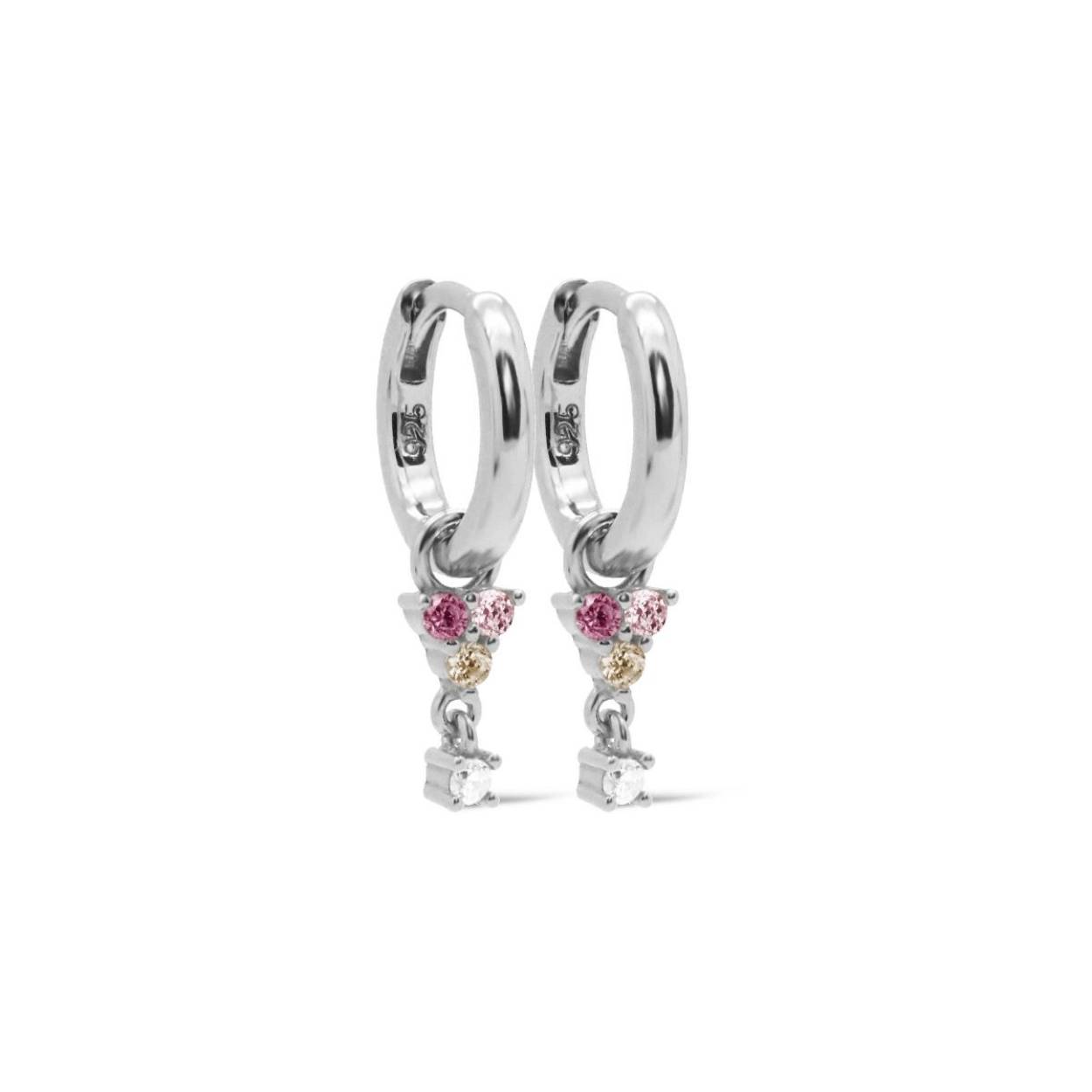Karma oorringen Hinged Hoops FLOWER Pink Zirconia Silver