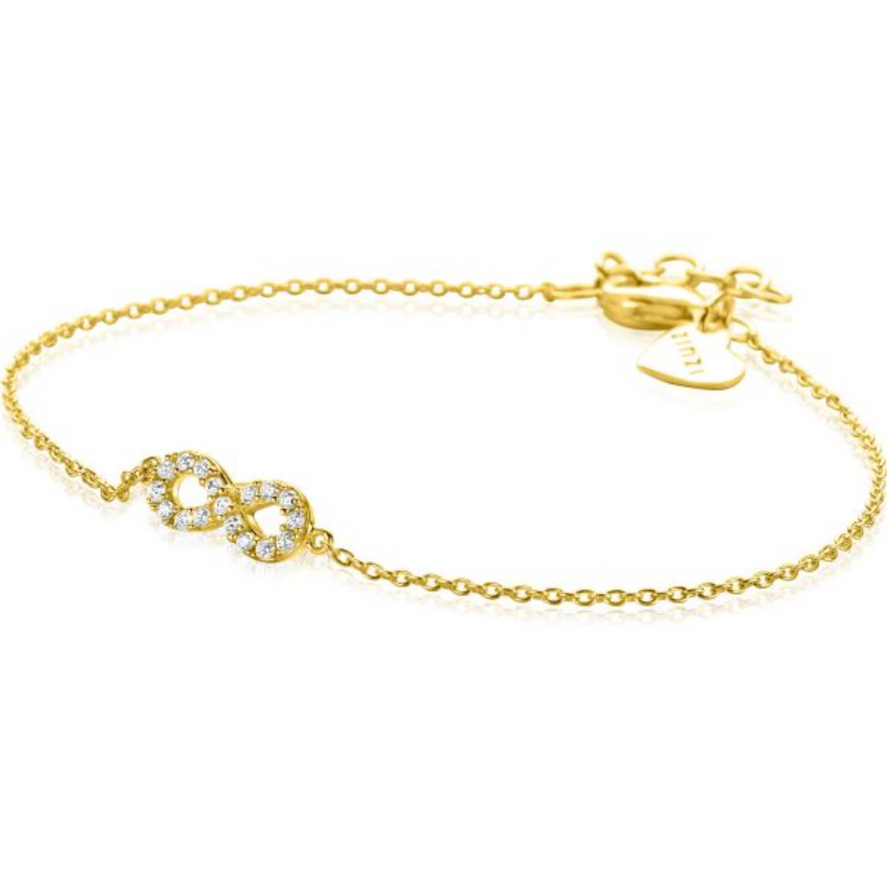 Zinzi armband zilver goldplated met infinity teken en zirkonia's 
17-19 cm