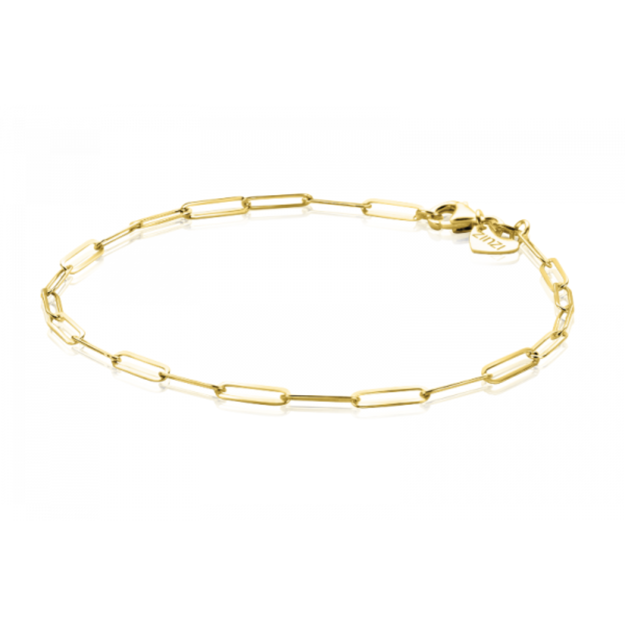 ZINZI Gold 14 karaat gouden armband met paperclip schakels van 2,2mm breed. De lengte van de armband is 19cm. Vervaardigd van geheel 14 karaat goud (585). En herkenbaar 'Zinzi' door het kleine gouden Zinzi hartje bij de sluiting.