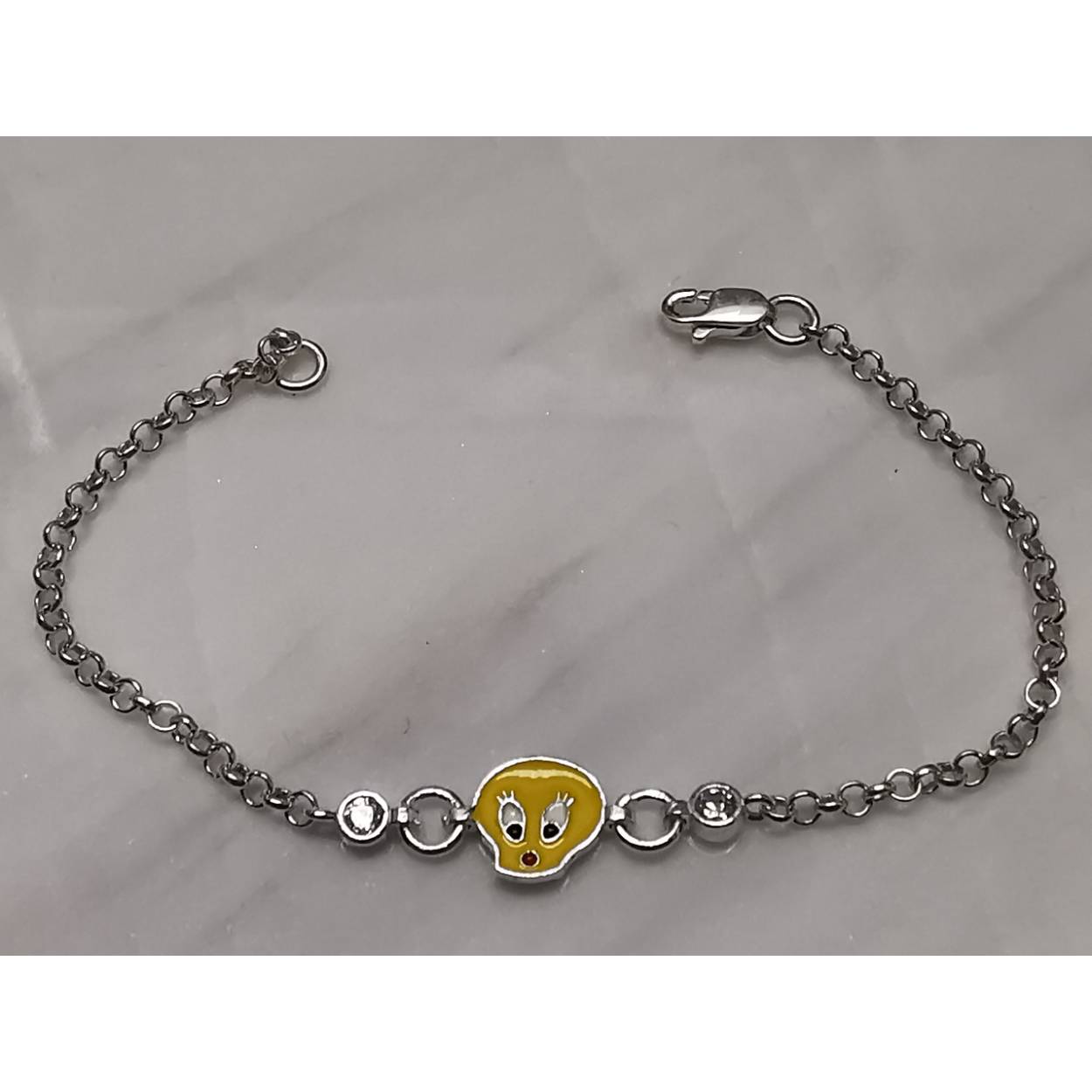 Zilveren armband Tweety rolo schakels