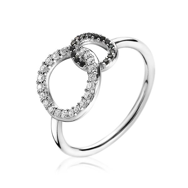 ZWART/WIT RING MET ZIRCONIA