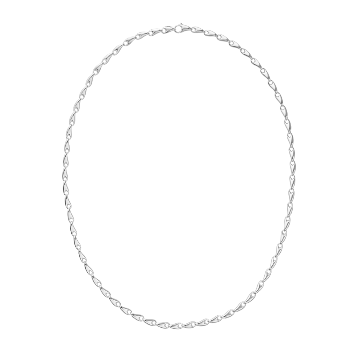 Introducing a fresh and contemporary take on the traditional chain, this sterling silver necklace is formed by a series of organically shaped links that interlock to create this stunning design. The length of the piece can be adjusted by using the loops. The necklace can be worn as a single chain and layered with other designs.