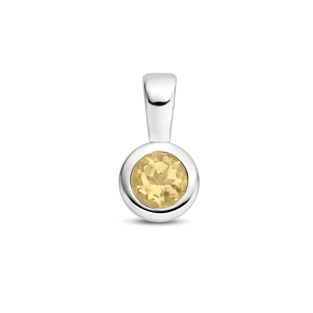 Gerhodineerd 925 geboortesteen zilveren hanger uitgevoerd met een schitterende citrien. De hanger heeft een afmeting van 11x5.5mm. De citrien heeft een steengewicht van 0.26ct.