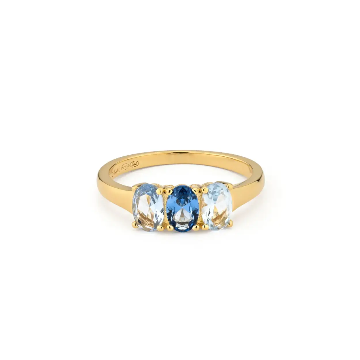 zilveren 24kae ring, verguld+ 3 blauwe cz mt54
