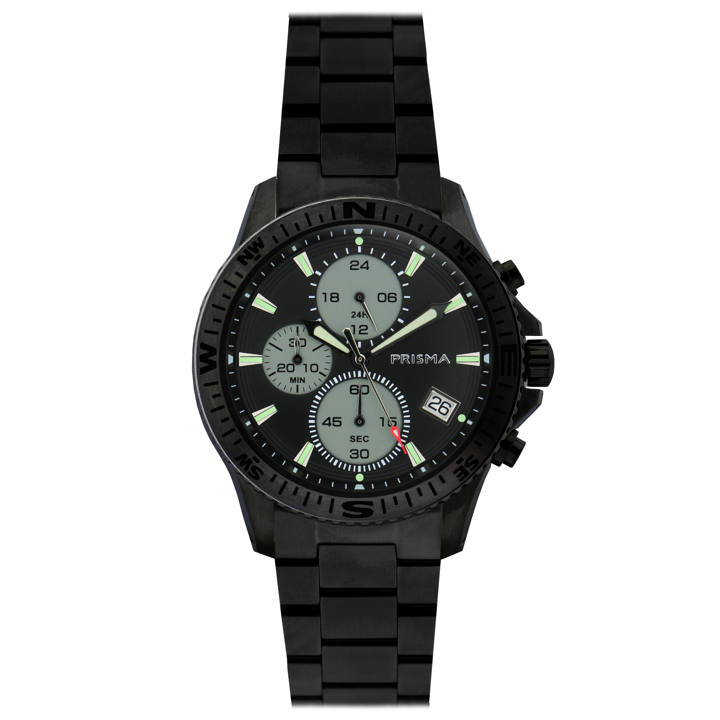 Prisma horloge P2033 heren chronograaf edelstaal saffierglas 10 ATM

Algemeen
Geslacht: heren
Model: P.2033

Voordelen
- band edelstaal zwart
- chronograaf/stopwatch
- wijzerplaat zwart met grijskleurige streepjes
- boven gem. waterdicht: zwemmen/duiken
- glas is zeer krasvast
- ook voor brede pols (max. 247 mm)
- 24 uurs aanduiding
- quartz
- maat kast 44,5mm (breedte) 11mm (dikte)