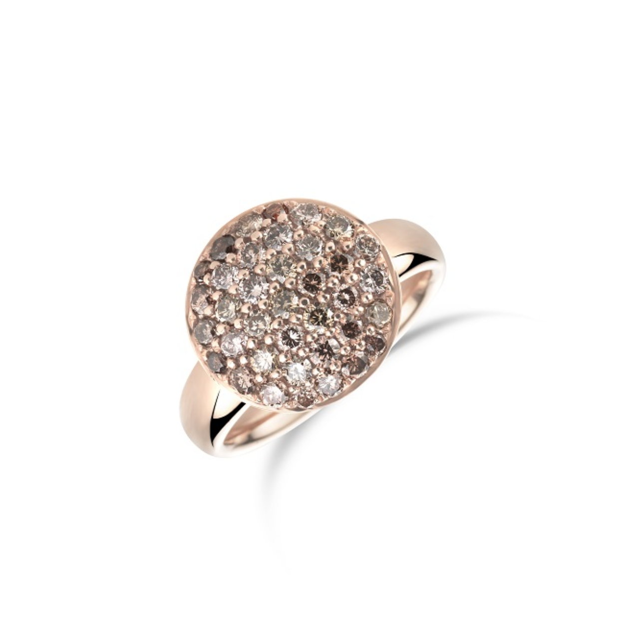 18 krt. rosé gouden Romance ring pillow Round, model 4249-M, 37/1.05 crt pavé gezet.