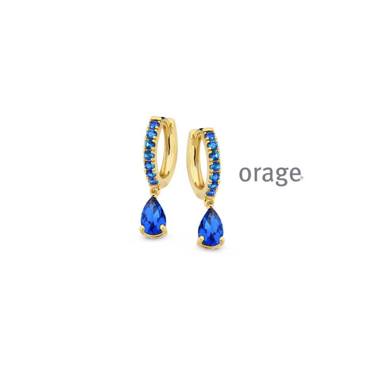 Orage oorringen blauw verguld geel goud cz