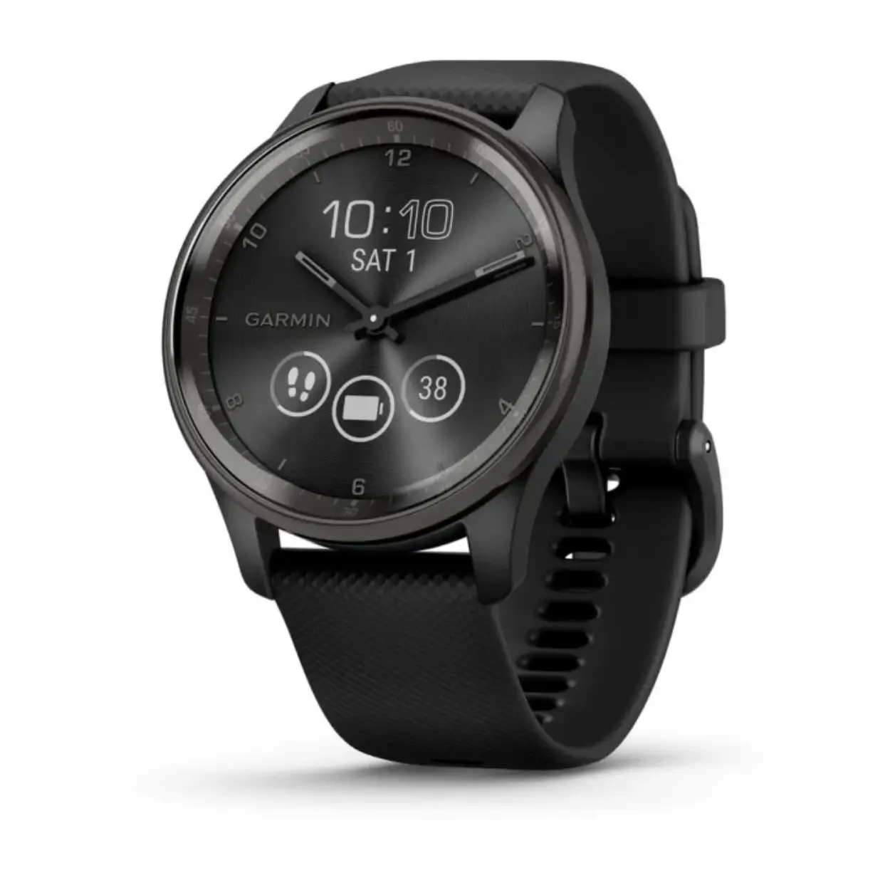 Slate rand van roestvrij staal met zwarte behuizing en siliconen polsband.
Dit Garmin horloge heeft een Vezelversterkt kunststof kast met een diameter van 40 mm en is voorzien van een Rubber band. In de kast bevindt zich een Garmin kwaliteitsuurwerk en is afgewerkt met Gehard mineraalglasglas.

Het horloge is 5ATM. Dit betekent dat het horloge geschikt is om mee te douchen. Verder wordt het horloge geleverd met 2 jaar garantie.

Geschikt voor - Android™ 7.0+ - iOS 10.0+