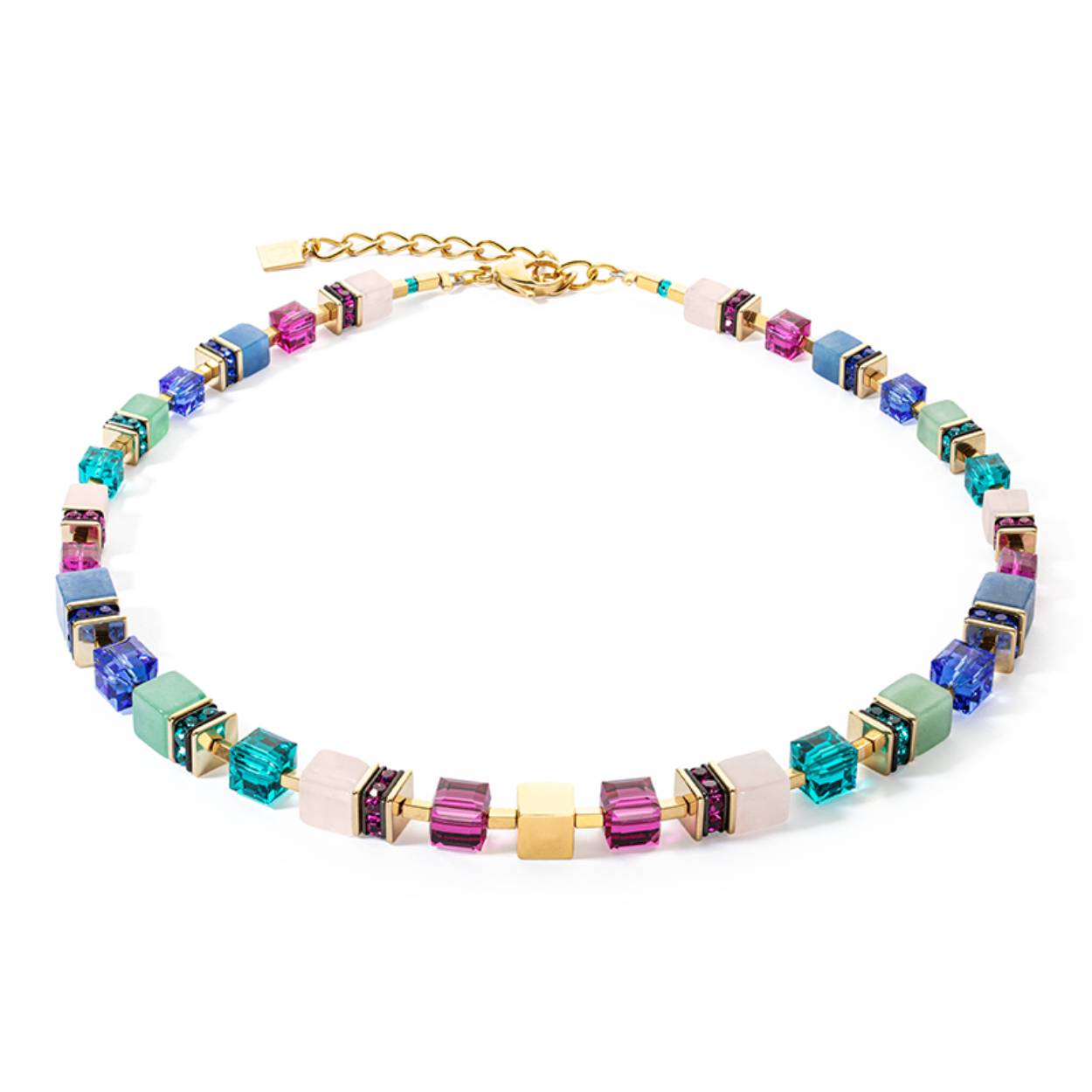 Coeur de Lion collier met blauwe aventurijn, groene aventurijn en rosé quartz 