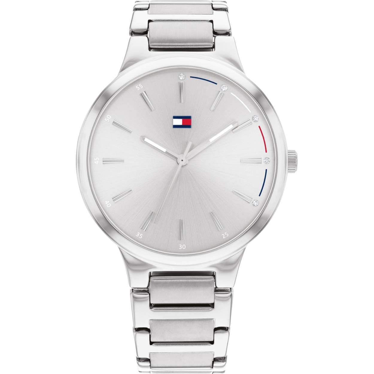 Damesuurwerk van Tommy Hilfiger uit de 'Bella' collectie
Zilverkleurige stalen band en kast
Zilverkleurige wijzerplaat met logo en zilverkleurige uuraanduiding
Waterdichtheid: 3 ATM