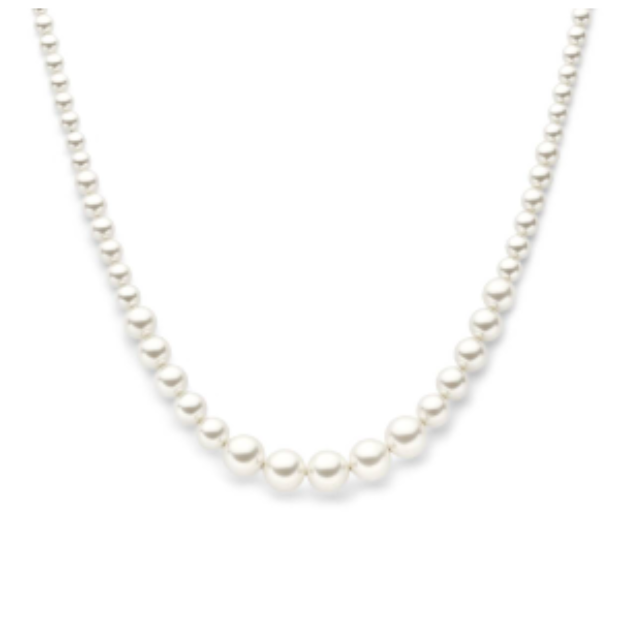 Gerhodineerd 925 zilveren collier uitgevoerd met synthetische parels van 4 tot 10mm. Het collier heeft een draaglengte van 41cm en een extensie van 4cm. Uitgevoerd met een karabijn sluiting.