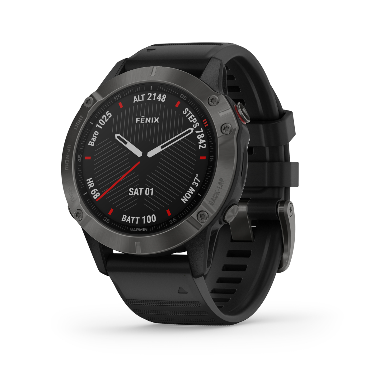 Garmin 010-02158-11 Fenix 6 Multisport GPS Smartwatch met saffierglas. Deze smartwatch heeft een aanzienlijk groter display dan de voorgaande Fenixmodellen zoals de Fenix 5. Dit model heeft een 1.3 inch display (33,3 mm). Ook nieuw bij de Fenix 6 is 'Always-0n display' daarmee kan je het display ook in het zonlicht duidelijk aflezen. De Fenix 6 is tevens voorzien van een nieuwe militaire standaard wat betreft de constructie. Deze is volgens de Amerikaanse Militaire standaard 810 goedgekeurd in relatie tot thermische, schok- en waterbestendigheid. Het horloge heeft een verbeterde optische hartslagtechnologie die de intensiteit van jouw fitnessactiviteiten meet. De nieuwe Pulse Ox sensor op de pols zorgt ervoor dat jij weet wat je zuurstofverzadiging (saturation) in je bloed is. Vanzelfsprekend kent het horloge meerdere satellietnetwerken voor als het echt zwaar gaat worden, dan staan GPS, GLONASS en Galileo voor je klaar. De unieke en nieuwe 'PacePro-functie' helpt je om jouw tempo-doelstellingen te behalen bij een veranderde hellingsgraad. Gebruik topografische kaarten om jouw tochten te navigeren en zelfs namen van skihellingen en moeilijksgraden te bekijken voor 2100 skigebieden in de hele wereld. Nieuw zijn ook de Veiligheids- en trackingsfuncties en de 'Roundtrip routing'.