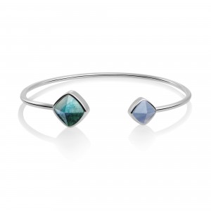 Sparkling Jewels Bracelet - Silver Edge bangle - Labradorite & Blue Aventurine - small SB-BAN-SQ28-S