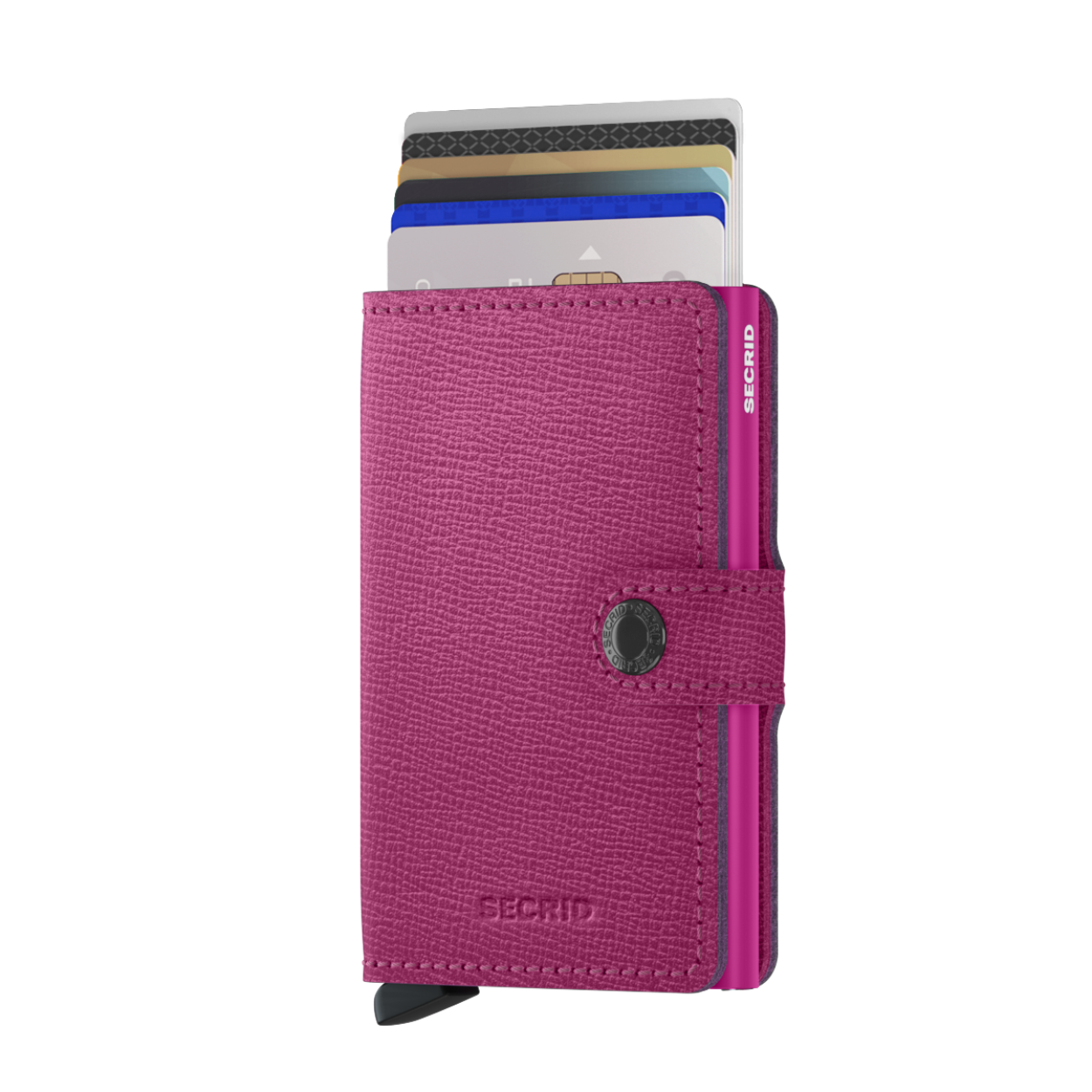 Met de Secrid cardprotector als basis, is de Miniwallet een compacte én veilige portemonnee. De portemonnee sluit af door middel van een drukknoopsluiting. De aluminium cardprotector in de Miniwallet beschermt uw belangrijkste passen optimaal, zowel tegen buigen, slijten en breken als tegen ongewenst uitlezen van RFID-kaarten (zoals de OV-chipkaart, ID-kaart, de nieuwste creditcards en bedrijfspasjes). De Secrid Miniwallet is geschikt voor 6 vlakke kaarten of 4 kaarten met verdikte letters. Naast zes kaarten in de cardprotector biedt het binnenwerk ruimte voor enkele kaarten, papiergeld, bonnetjes en visitekaartjes. De Secrid Miniwallet is een compacte portemonnee en vanwege de druksluiting gemakkelijk mee te nemen. Dankzij het unieke ontwerp schuiven de kaarten trapsgewijs naar buiten voor een eenvoudige selectie. De Secrid Miniwallet wordt geleverd in een mooie verpakking en daardoor ook zeer geschikt als uniek cadeau. Crisple variant: gecorrigeerd leer en is hierdoor gemakkelijk te onderhouden. - Vervaardigd uit echt Europees leer - Sluit af met een drukknoopsluiting - Protector gemaakt van massief aluminium - Formaat slechts 21 mm dik - Ruimte voor 6 vlakke kaarten of 4 kaarten met verdikte letters (bepaalde creditcards) - Extra ruimte voor briefgeld, visitekaartjes, garantiebonnen of 4 extra passen - Geschikt voor enkele munten - Beschermt kaarten tegen buigen, slijten, breken en ongewenst uitlezen (skimmen) - Met één druk op de knop schuiven de kaarten trapsgewijs naar buiten 2 jaar garantie