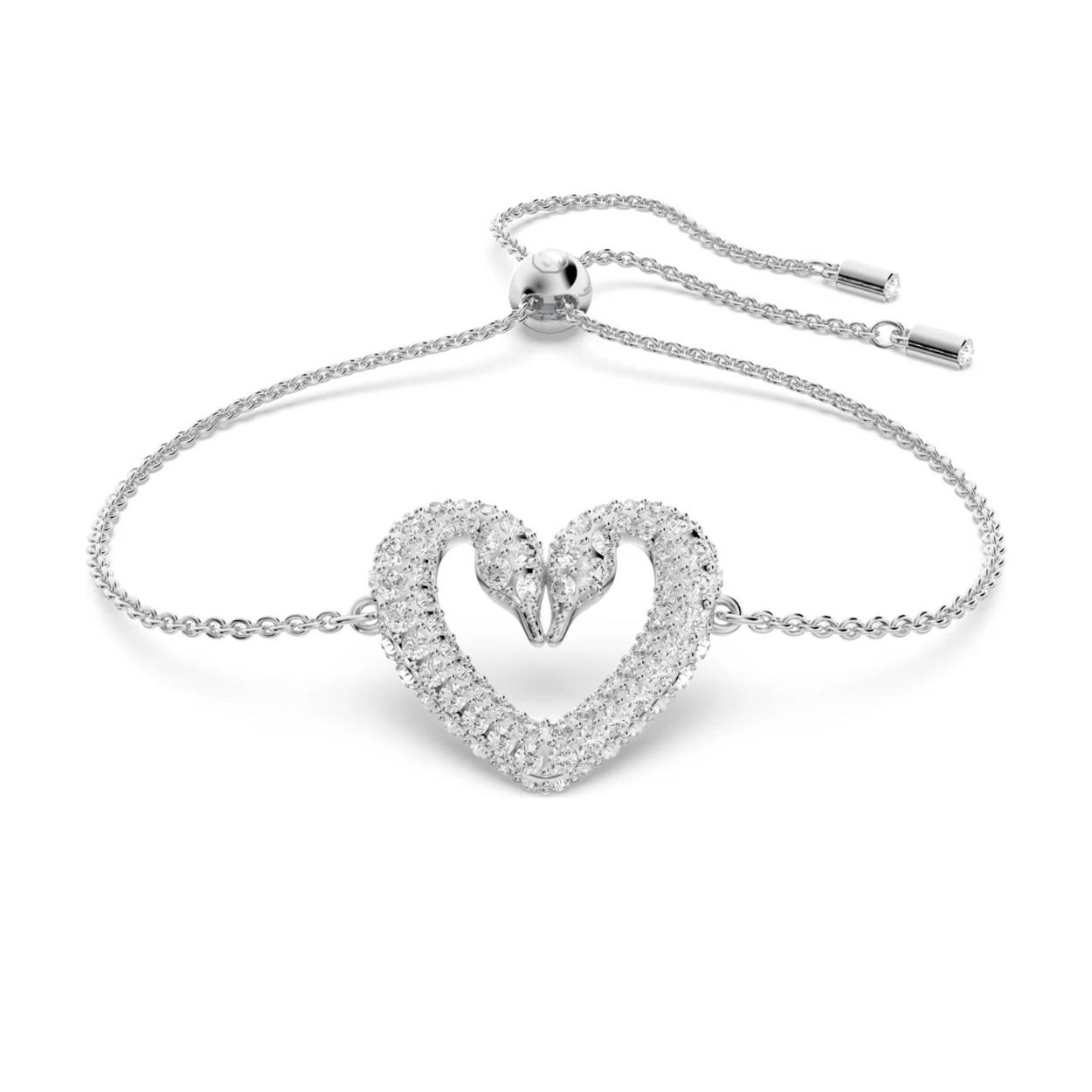 Deze elegante armband is voorzien van de iconische Swarovski zwaan in de vorm van een hart als symbool voor eeuwige liefde. Het ontwerp met rodium toplaag valt op door de verfijnde kristallen in pavézetting en heeft een verstelbare treksluiting voor een persoonlijke – en comfortabele – pasvorm. Verfijnde sieraden met een moderne twist. Deze armband maakt onderdeel uit van de Una familie en is ontworpen voor Collection III.