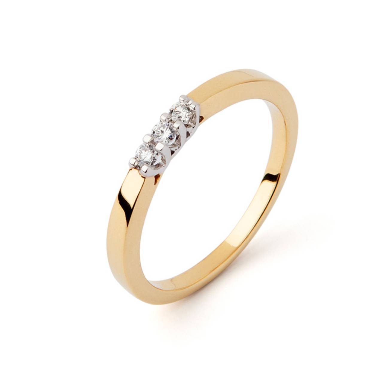 Gouden ring briljant 3 steens totaal 0.10ct h-si