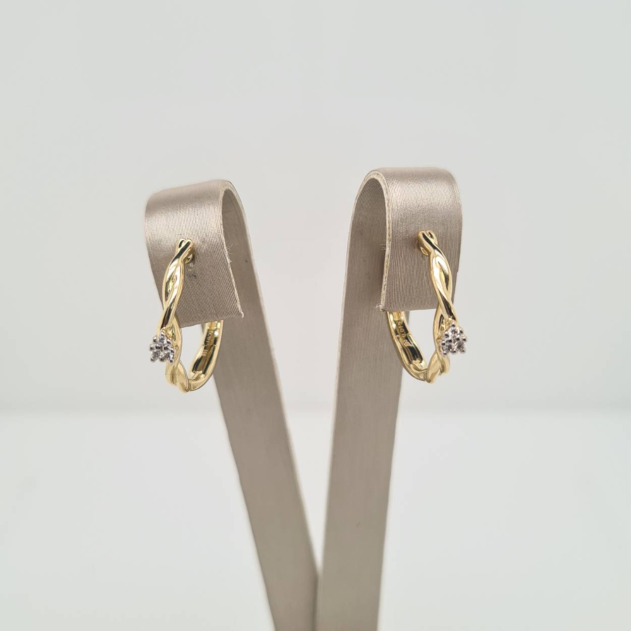 Prachtige 14 karaat gouden oorsieraden met diamant, H/SI 0.03crt. 