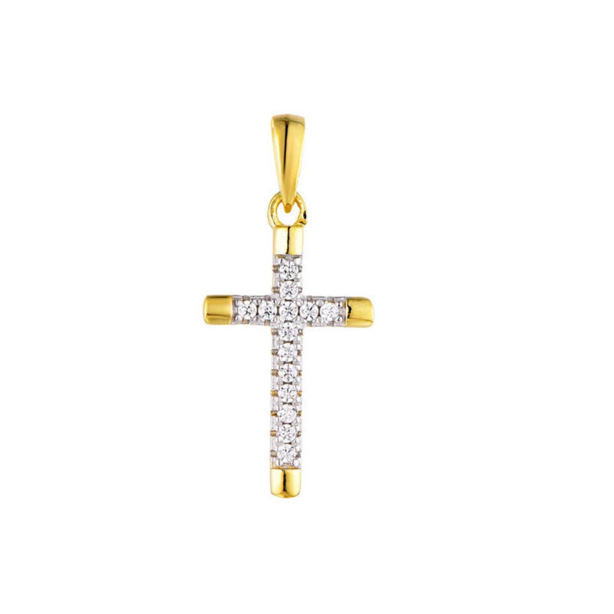 Zilver vergulde hanger, kruis met zirkonia's 