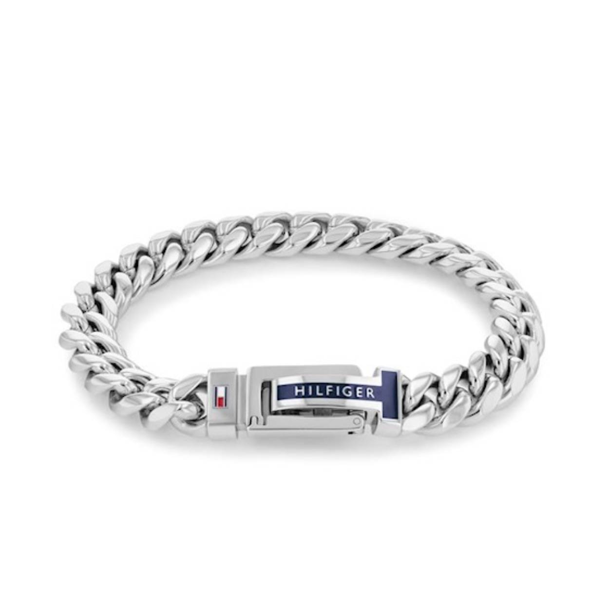 Tommy Hilfiger Jewels TJ2790433 Armband Heren Zilverkleurig 21cm
Deze unieke armband van Tommy Hilfiger van de jewelry serie met nr: TJ2790433 is een stoer chique model. De zilverkleurige heren armband heeft grove afgeronde gourmet schakels die door een speciale haaksluiting op 3 maten te dragen is. Op de sluiting is een letter T van blauw emaille gemaakt wat de armband een opvallend detail geeft. De totale lengte is 21cm.

Het merk:
Tommy Hilfiger is wereldwijd één van de grootste designer lifestyle merken en is internationaal bekend om haar classic American cool stijl. De sieraden zijn voor dames en heren met een eigen stijl, die niet bang zijn om dit aan de wereld te laten zien.

Specificaties:
- Artikelnr: TJ2790433
- Zilverkleurige armband
- Materiaal: Staal
- Totale lengte 21cm
- Heren sieraad