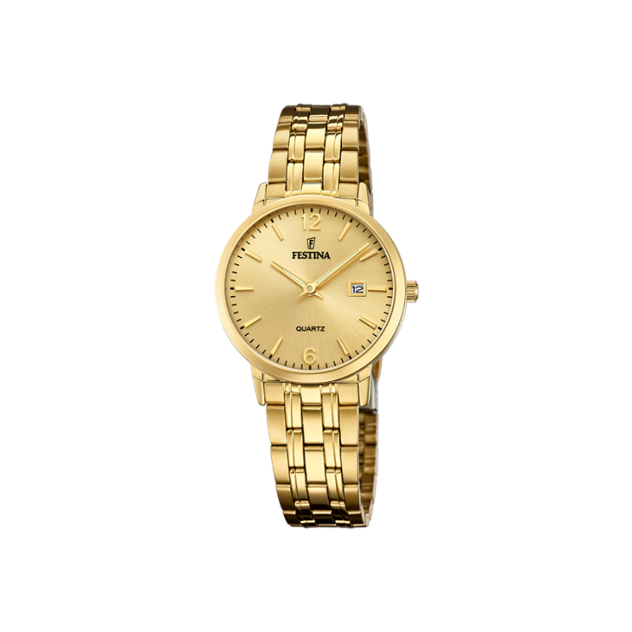 Damesuurwerk van Festina uit de 'Classics' collectie
Goudkleurige kast en band in edelstaal
Witte wijzerplaat met datumaanduiding
Waterdichtheid: 5 ATM