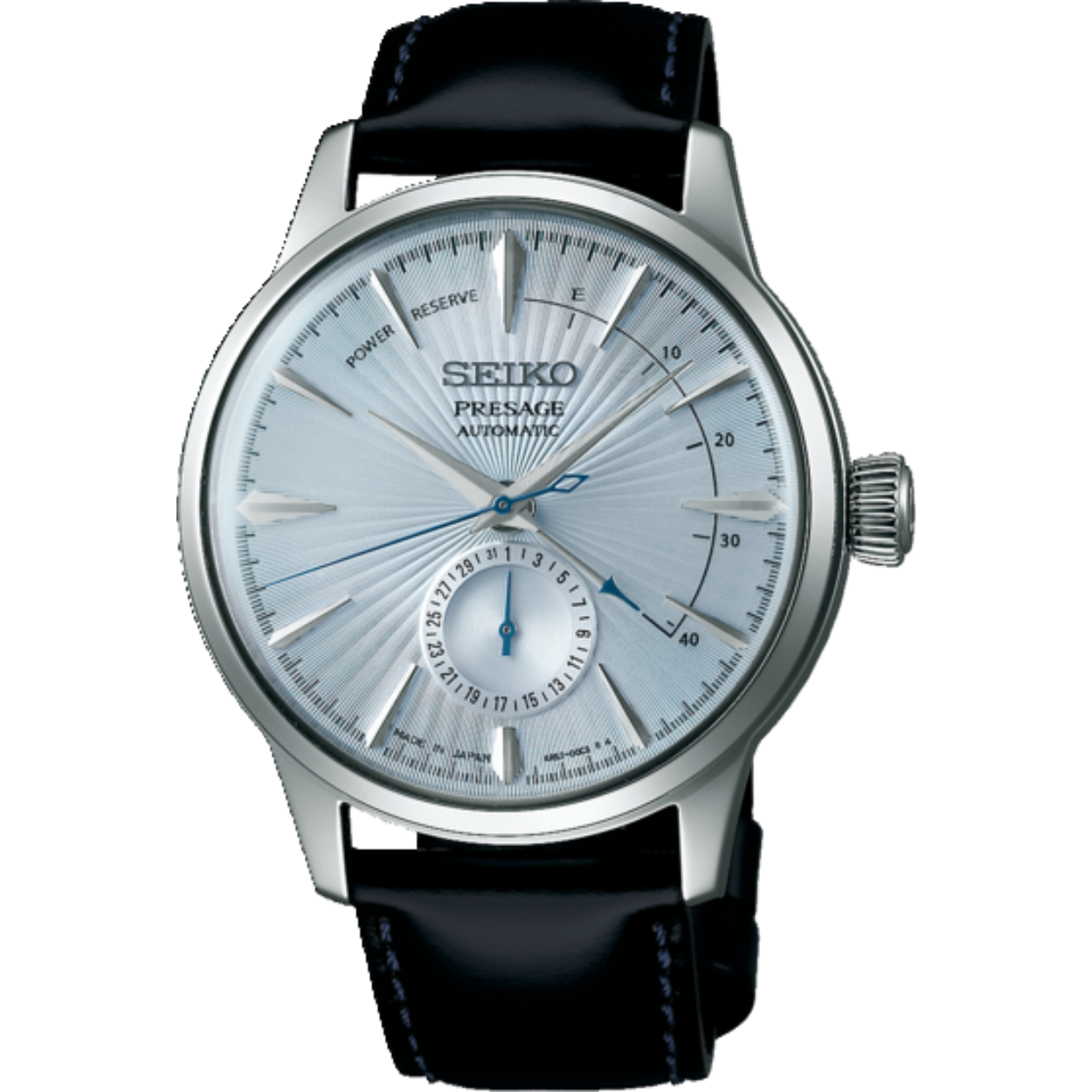 Seiko Horloge Heren SSA343J1

Technologie
Seiko's 4r kaliber
Alle mechanische 4R kalibers van Seiko Presage zijn automatische horloges waarbij handopwinding ook mogelijk is. Het Presage 4R kaliber wordt in Japan gemaakt en wordt kwalitatief hoogwaardig afgewerkt met een fraaie goudkleurige rotor.

Design
Bijzonder reli&euml;fpatroon
De sunray wijzerplaten hebben een diep reli&euml;fpatroon, waarvan de glinsterende schoonheid wordt versterkt door een afwerking van zeven laklaagjes. De wijzers zijn op uiterst delicate wijze met de hand gebogen om de kast een slanker profiel te bezorgen. De verborgen kracht van het kaliber wordt pas tastbaar tijdens het draaien van de uniek gevormde kroon.

echnologie
Fine mechanical watchmaking, from japan
De basis onder elk Presage horloge wordt gevormd door de waardevolle erfenis van meer dan een eeuw horlogemakerervaring. Ge&iuml;llustreerd door het bijzondere feit dat letterlijk elk onderdeel van een Presage horloge in eigen huis wordt vervaardigd! Presage staat niet voor niets voor 'Fine mechanical watchmaking, from Japan'.