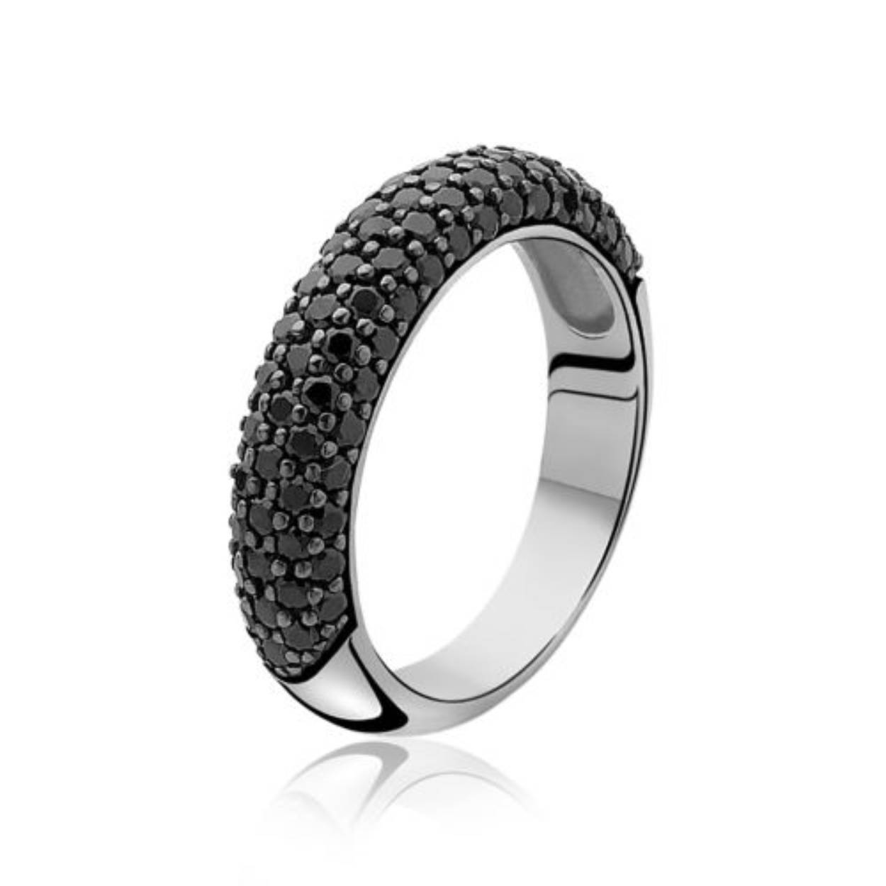 ZINZI zilveren ring met zwarte zirconia's, vol pavé gezet. Vervaardigd van eerste gehalte zilver (925) en met extra rodiumlaag voor een langdurige glans.