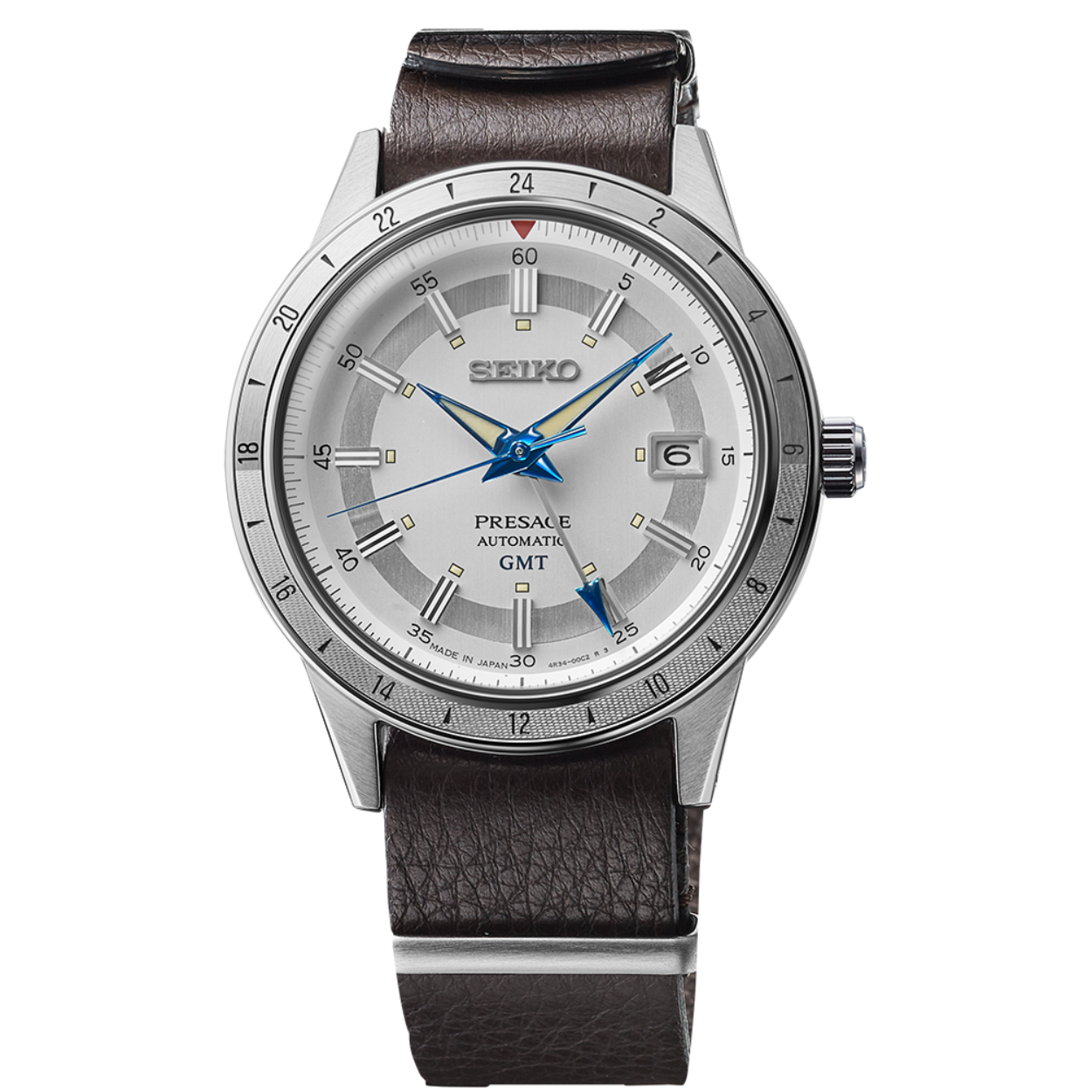 Automatic - Powered By The Movement Of The Wearer

Power Reserve 41 Hours Power Reserve

Calibre Number 4R34

Water Resistance 50 Metres

Case MaterialStainless Steel

Case SizeDiameter: 40.8mm

Case Colour Silver

Strap - Leather Brown

Glass Material box shaped hardlex glass

Dial Colour White

Hand Winding Capability

Exhibition Case Back 110th Anniversary of watchmaking Special Edition.