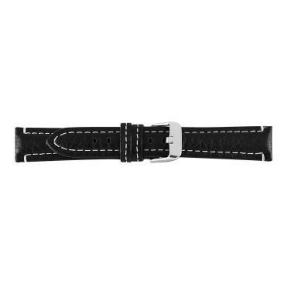 Horlogeband leder 20mm zwart wit stiksel