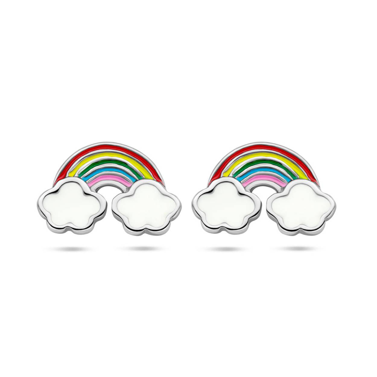Gerhodineerd 925 zilveren oorknoppen in de vorm van een regenboog met wolken. 