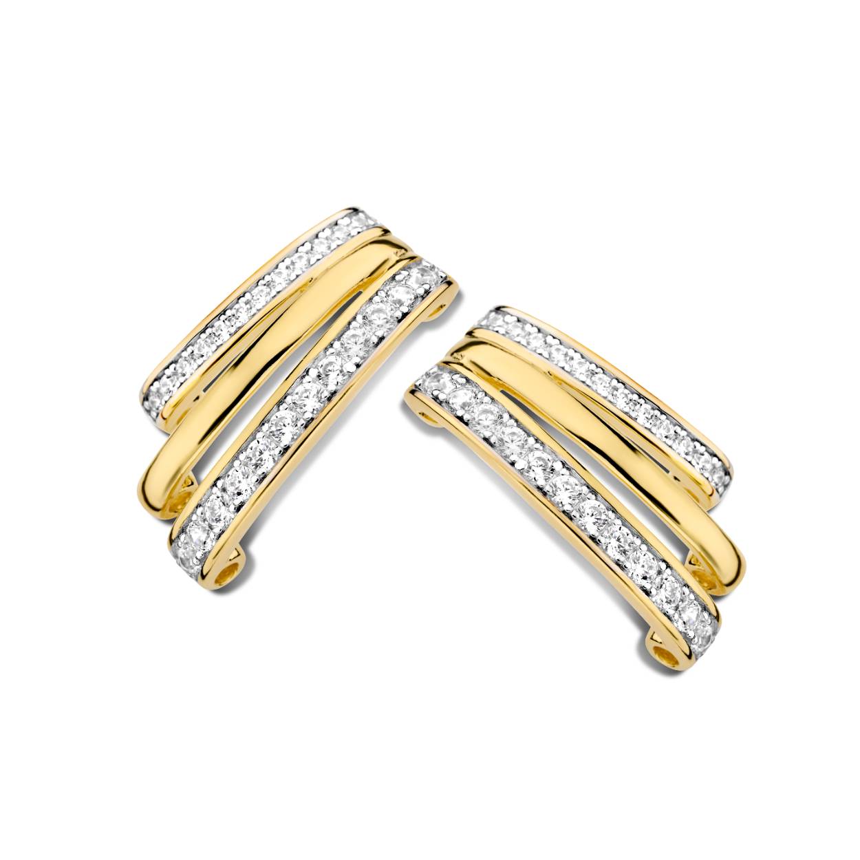 Goudkleurige oorstekers met zirkonia's van het merk Silver Rose
Materiaal: 925 zilver, verguld
Bijhorende ring en ketting met hanger ook verkrijgbaar