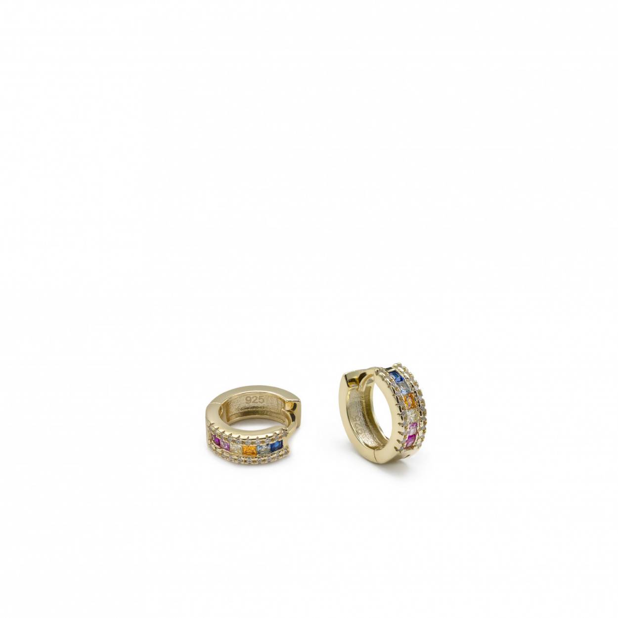 PRINCESS CUT GEMS RAIL DESIGN SMALL HOOP EARRINGS