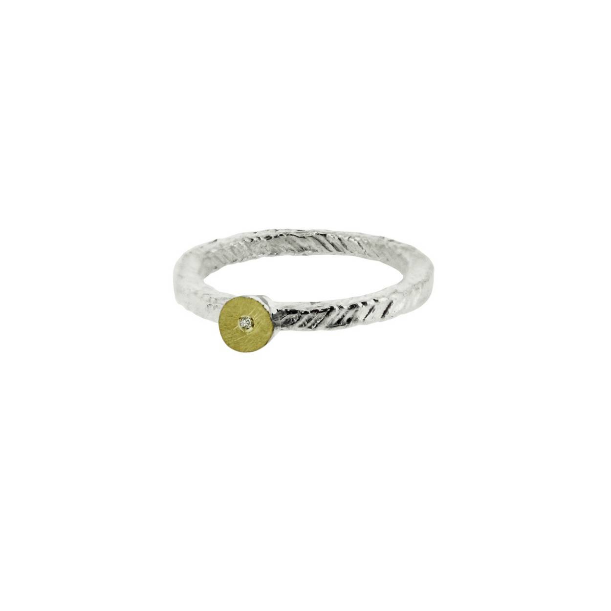 925 white silver ring with 18k yellow gold and one diamond. Small size.