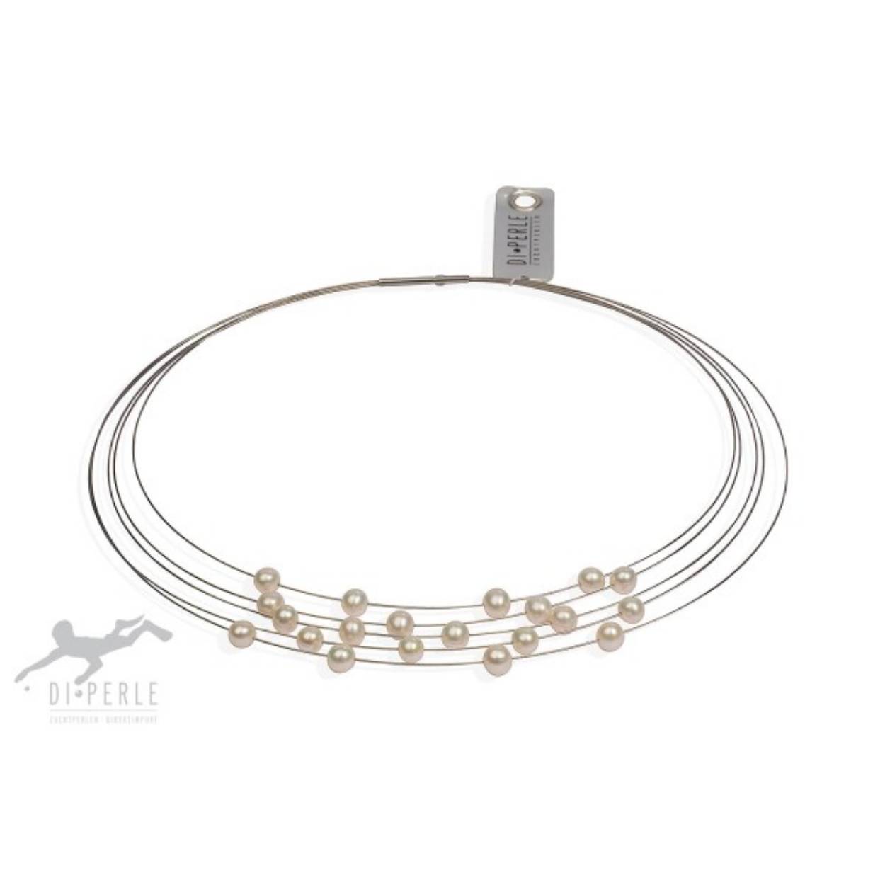 parelcollier met zoetwaterparels 5 rijige edelstalen spang op 42 cm lengte