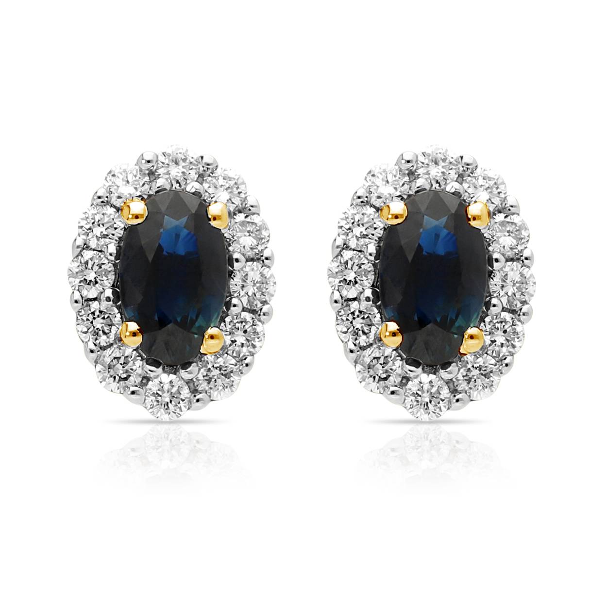 PAS Diamonds 14Krt Geel/Witgouden entourage oorstekers met saffier en diamant