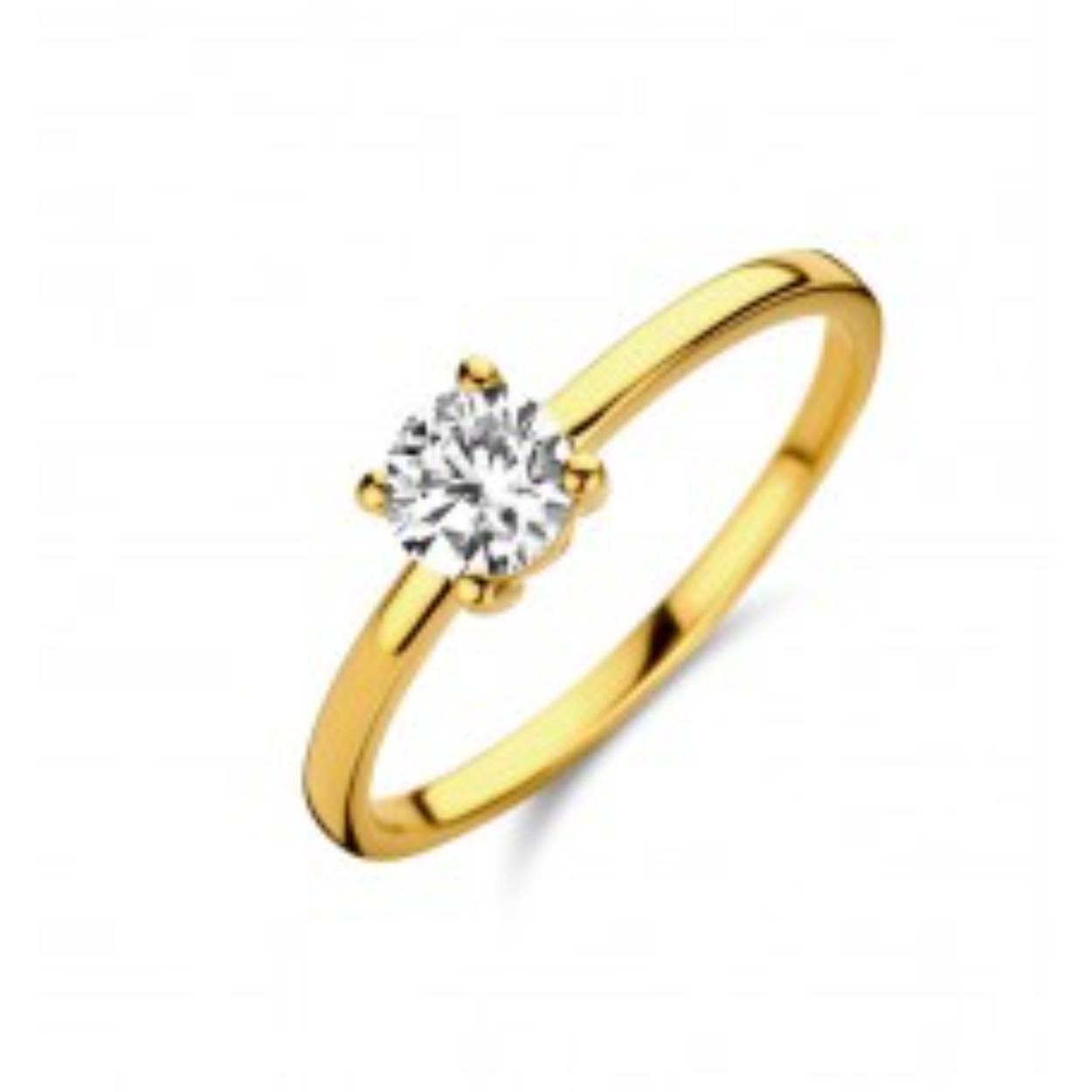 Geel gouden ring 18 kt met zirkonium - Solitaire model (centrale steen) - maat 55 - De prijs kan variëren naargelang de goudprijs - Bijpassende hanger en oorstekers zijn ook verkrijgbaar