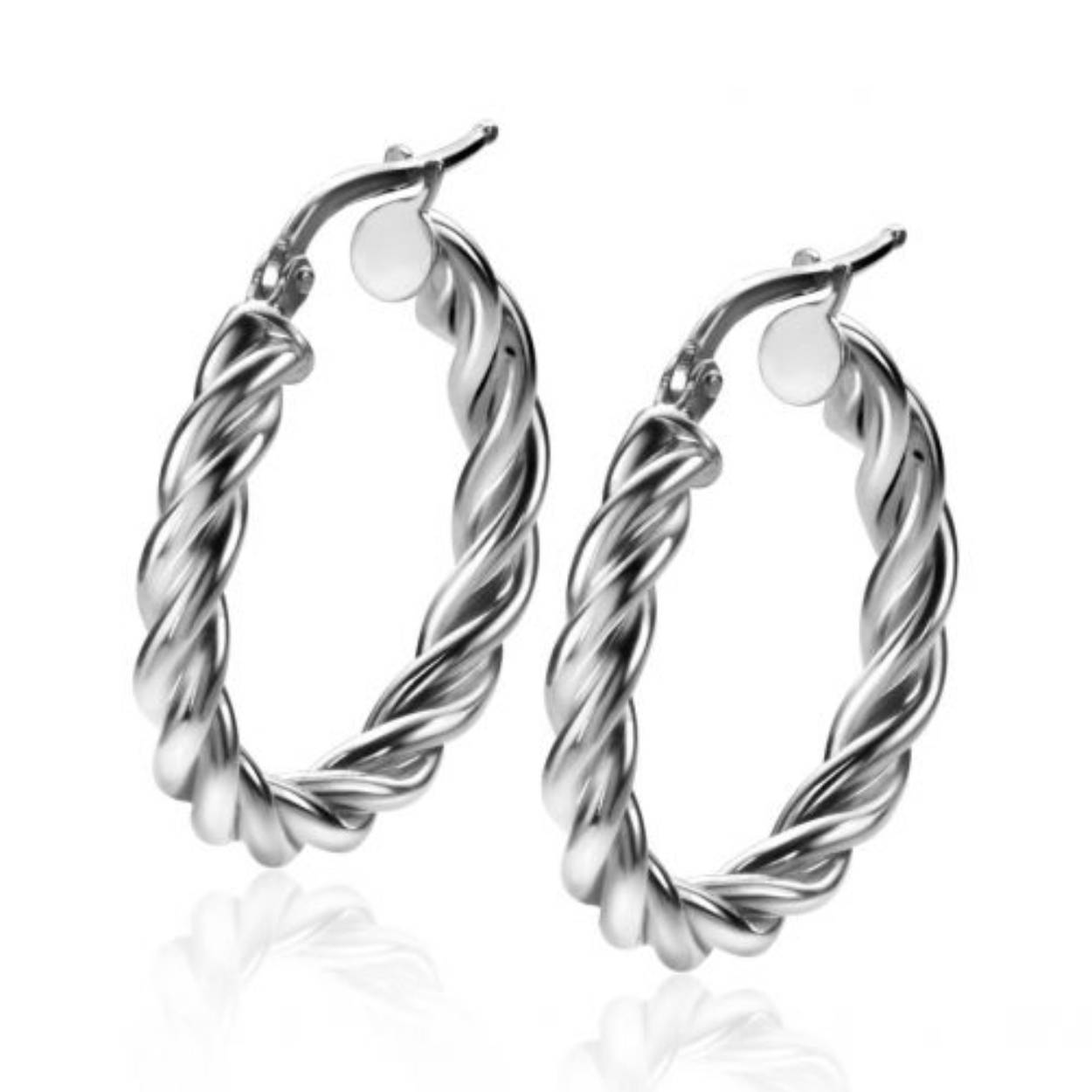 ZINZI zilveren wokkel oorringen met gedraaide buis 26x4mm