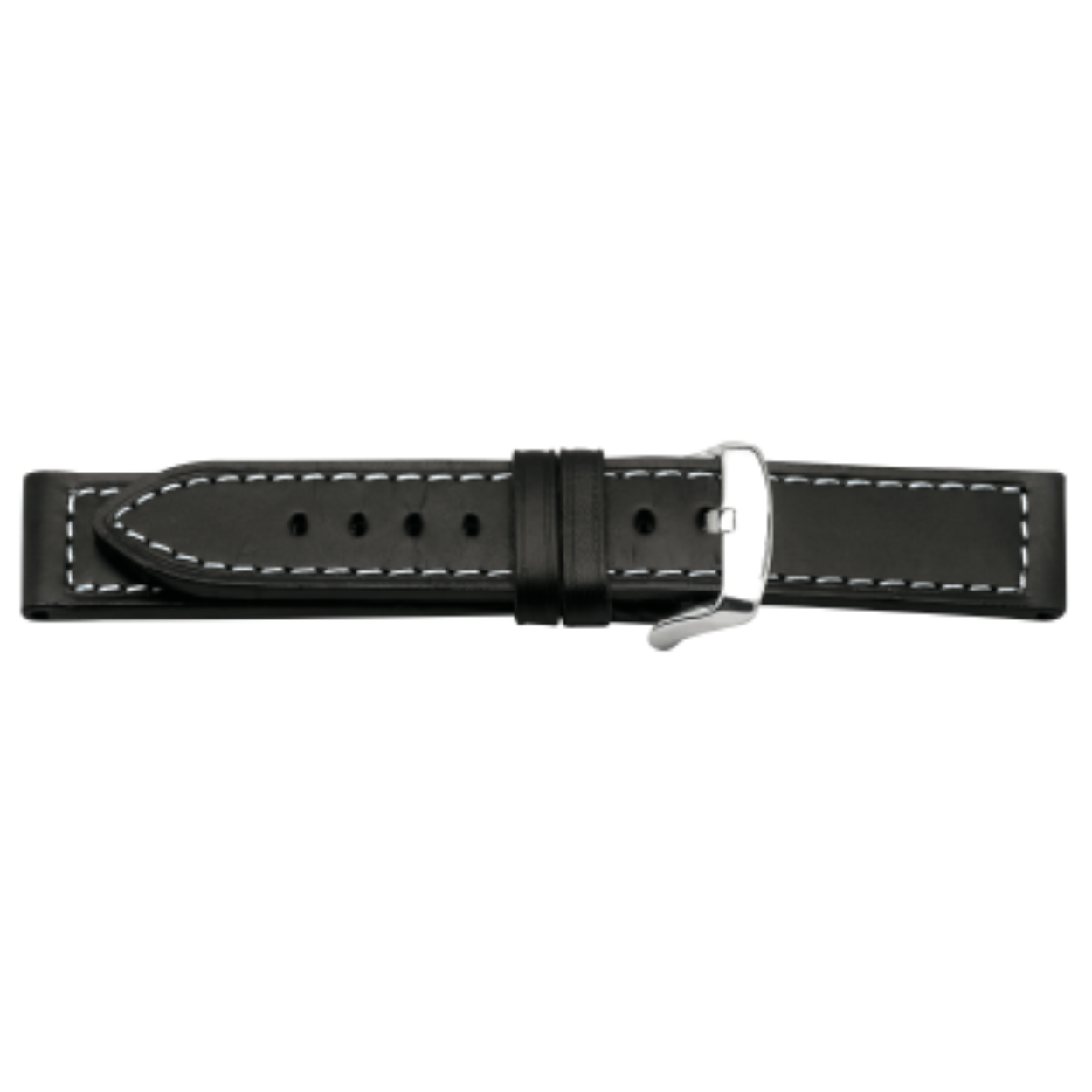 Horlogeband leder 24mm zwart - wit stiksel