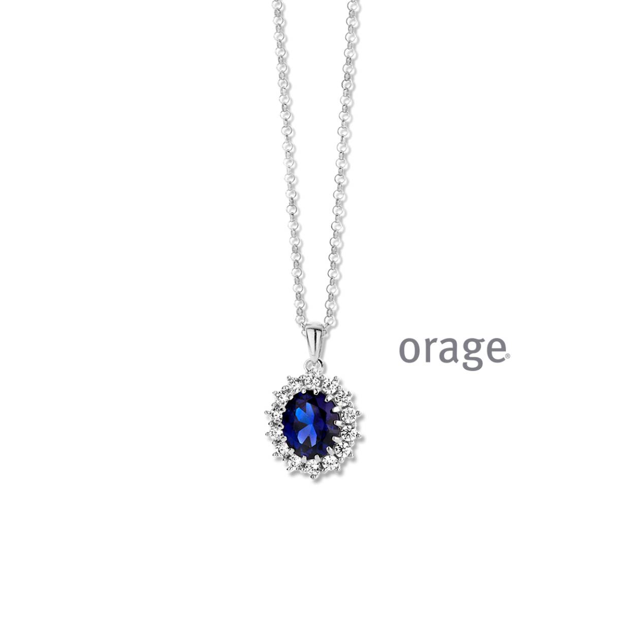 Zilveren ketting (42 cm) met hanger van Orage
De hanger bevat een donkerblauwe zirkonium steen, omring met witte zirkonium
Bijhorende oorbellen en ring ook verkrijgbaar van deze set. 