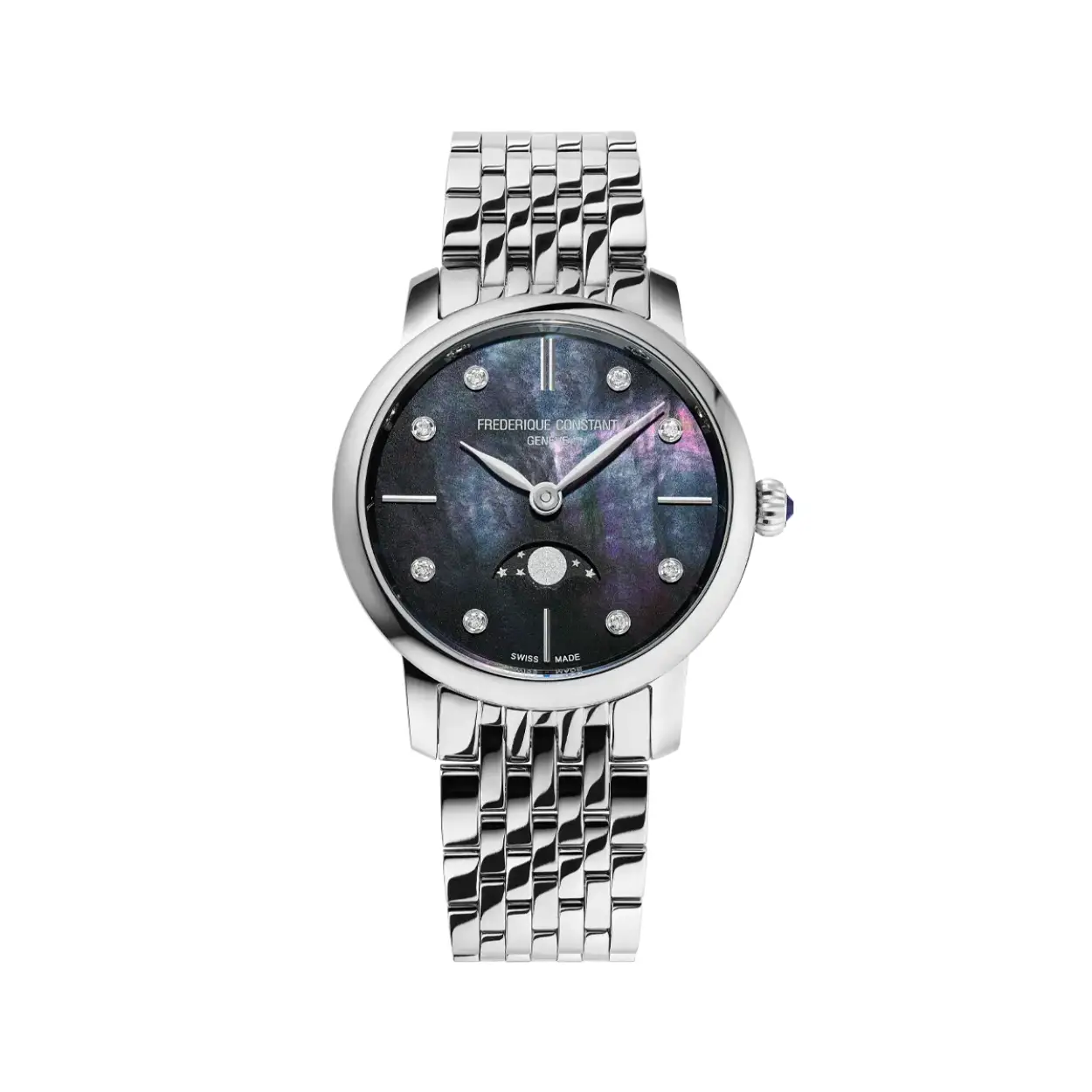De Slimline Ladies-collectie is ontwikkeld om de zachte rondingen van de pols te benadrukken met harmonie en gevoeligheid. Deze collectie vertegenwoordigt kostbare en eigentijdse horloges in de puurste zin van Frederique Constant – een bedrijf dat gespecialiseerd is in het toegankelijk maken van luxe Zwitserse horloges. Met een diameter van 30 mm legt de Slimline Ladies vakkundig de essentie van Frederique Constant vast en kenmerkt zich door een subtiel elegant design.
