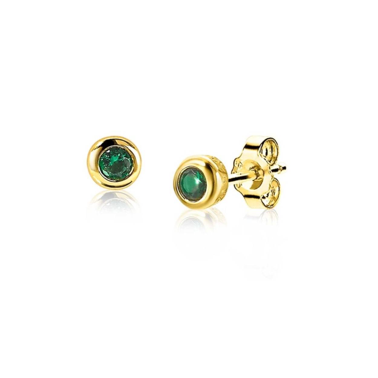 4mm ZINZI gold plated zilveren oorknoppen rond zwart ZIO1177ZG