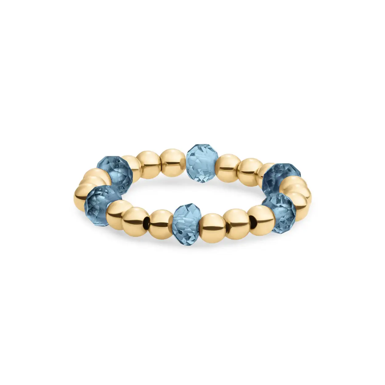 Sparkling Jewels Ring Facet Roundel Ocean Topaz Quartz Gold SRI-G-RDL-G67