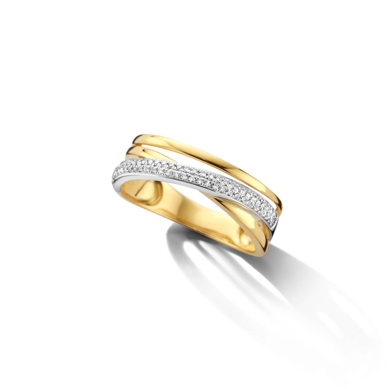 Ring geel en wit goud 18kt + 0.18ct brilj