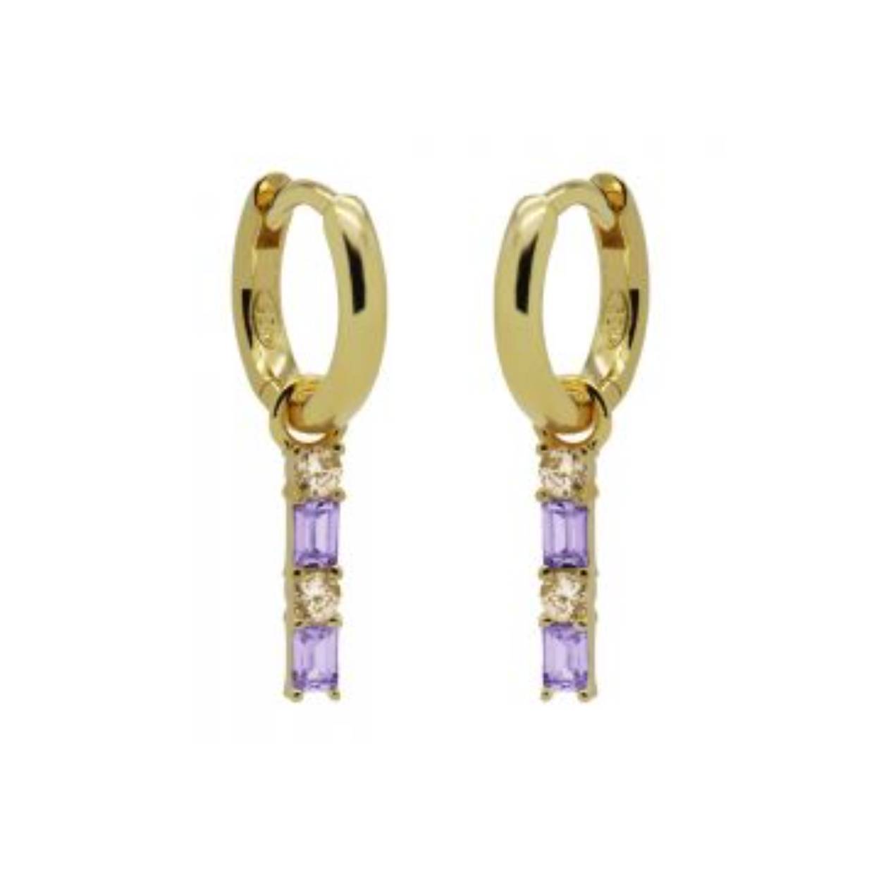 Hinged Hoops Double Zirconia Square Baguette LAVENDER Goldplated