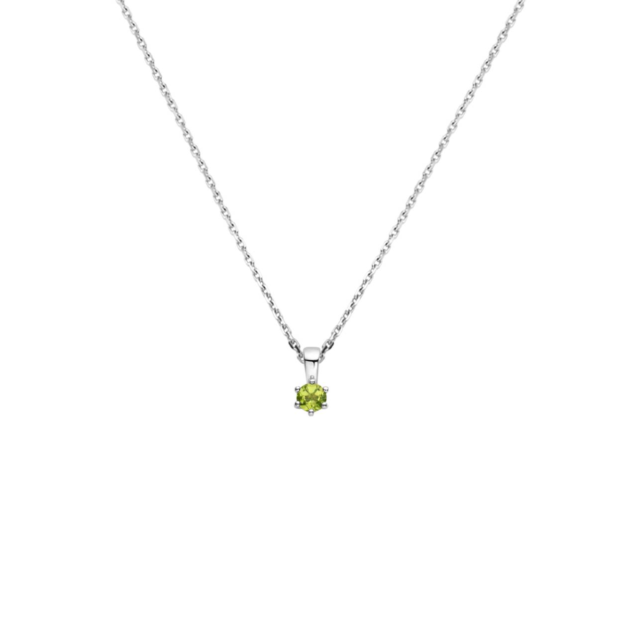 Gerhodineerd 925 zilveren collier met een geboortesteen hanger. Het collier heeft een draaglengte van 41cm en een extensie van 4cm. De schakelbreedte is 1.1mm. Uitgevoerd met een karabijn sluiting.