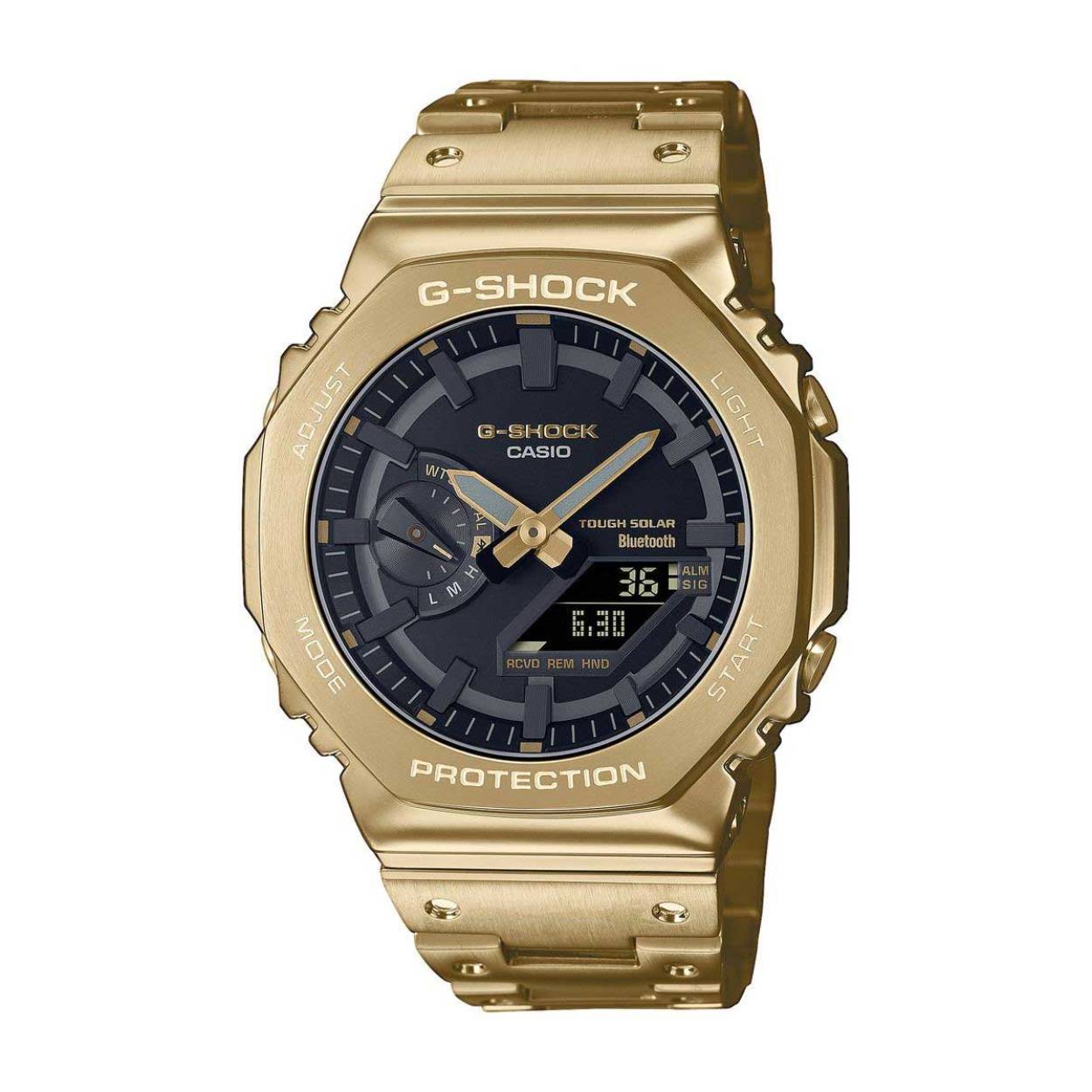 Maak kennis met de volledig metalen toevoeging aan de voortdurend evoluerende 2100-serie van horloges die zijn gebaseerd op de allereerste G-SHOCK ooit: de DW-5000C. De luxe, volledig metalen constructie, met een geschroefde kastachterkant, rand en band van roestvrij staal, zorgt voor een gestroomlijnd, minimalistisch ontwerp en beschermt het horloge bij vallen tegen schokken. 