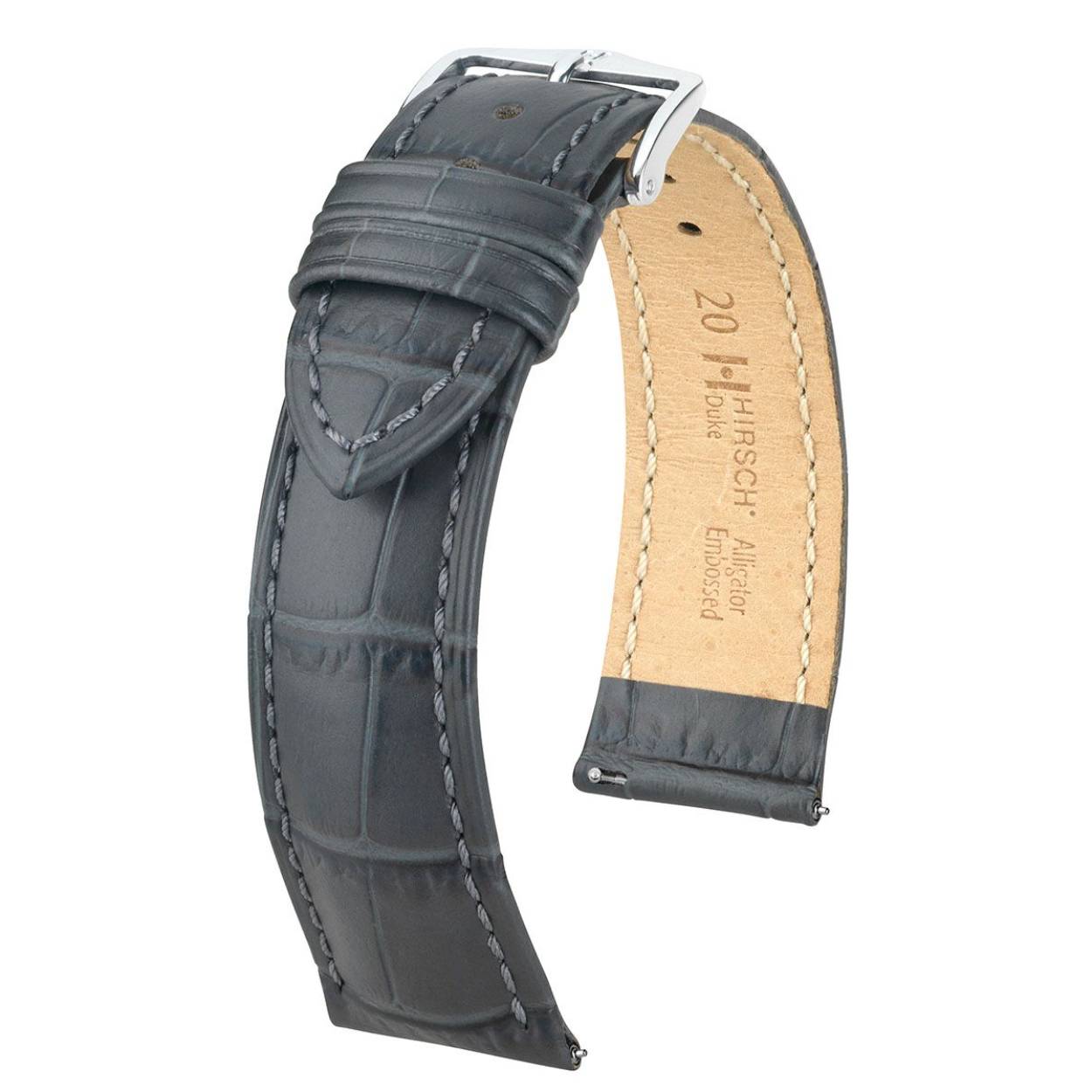 Onopvallend en toch buitengewoon: dat is DUKE, een lederen armband gemaakt van het fijnste Italiaanse kalfsleder. Dankzij de speciale afwerking met krokodillennerf heeft hij een unieke visuele impact. Andere bijzondere kenmerken zijn de halfmatte afwerking, de fijne ton sur ton doorgestikte naad en de opvallende reliëflijn op de armband en de bevestigingsringen.

De harmonieuze bekroning en het HIRSCH Softglove voeringleder zijn een garantie voor een uitstekend draagcomfort. Natuurlijk voegt de mooi gevormde gesp, gemaakt in de HIRSCH traditie, een speciale harmonieuze touch toe aan het totale effect. Kies uit een groot kleurenpalet de armband die bij uw stijl past.