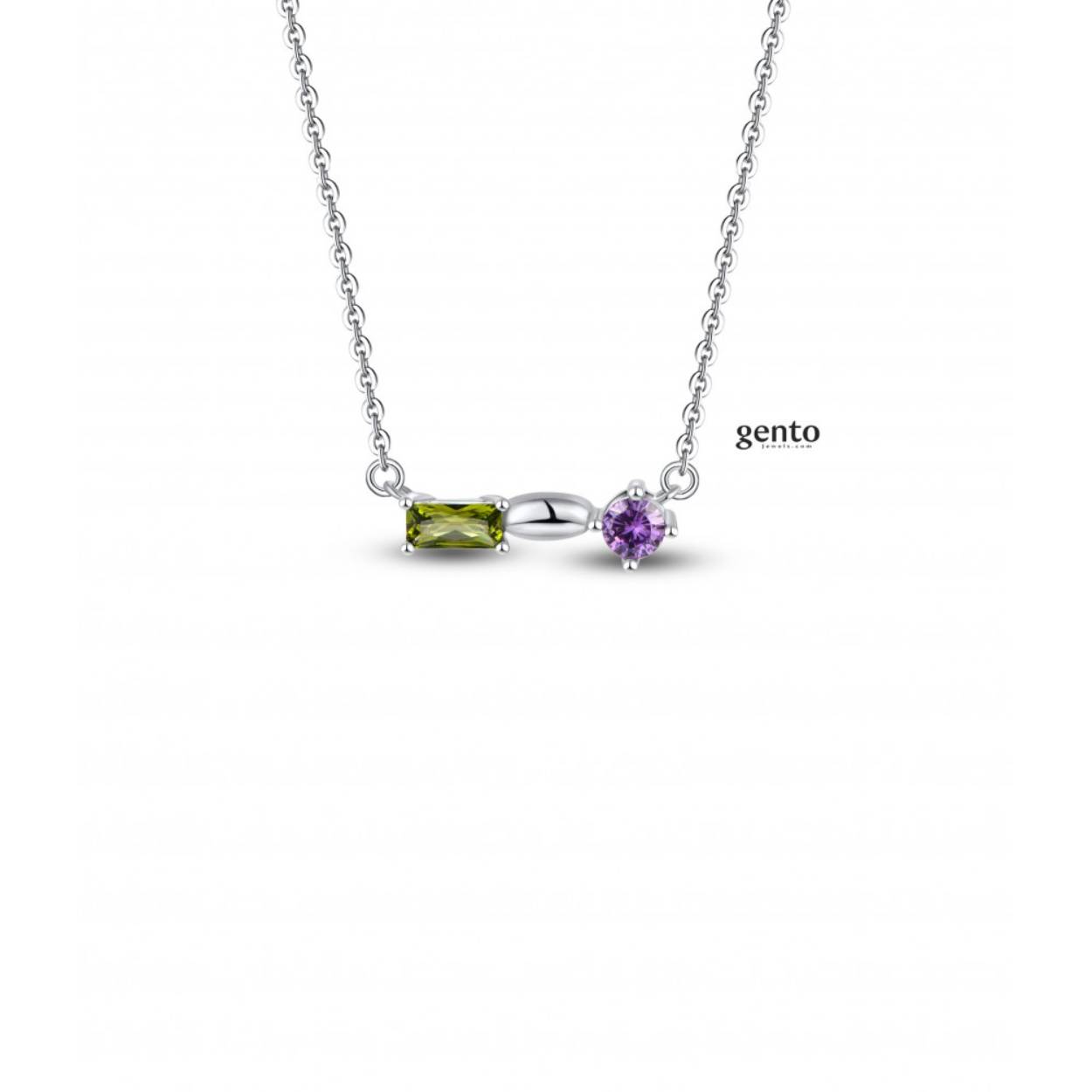 Zilveren ketting met gekleurde zirconiumstenen KETTING 925 RHOD CZ MULTI-KLEUR