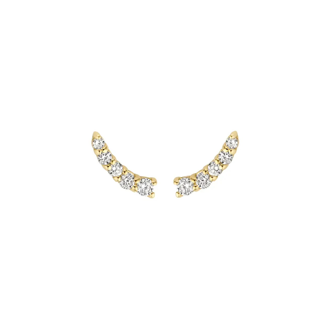Deze 14k geelgouden oorknoppen volgen op een speelse manier de vorm van het oor. Ze zijn bezet met zirkonia’s en hebben een hoogte van 7,5 mm. De oorknoppen gaan heel goed samen met andere oorsieraden uit onze collectie.
